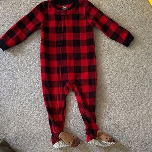 Carter's Red and Black Plaid Footed One Piece